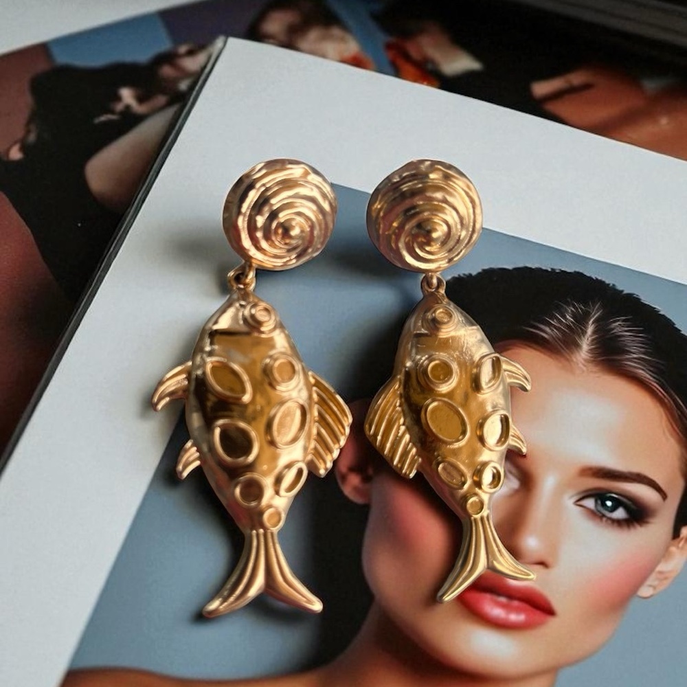 Gold Fish Statement Earrings